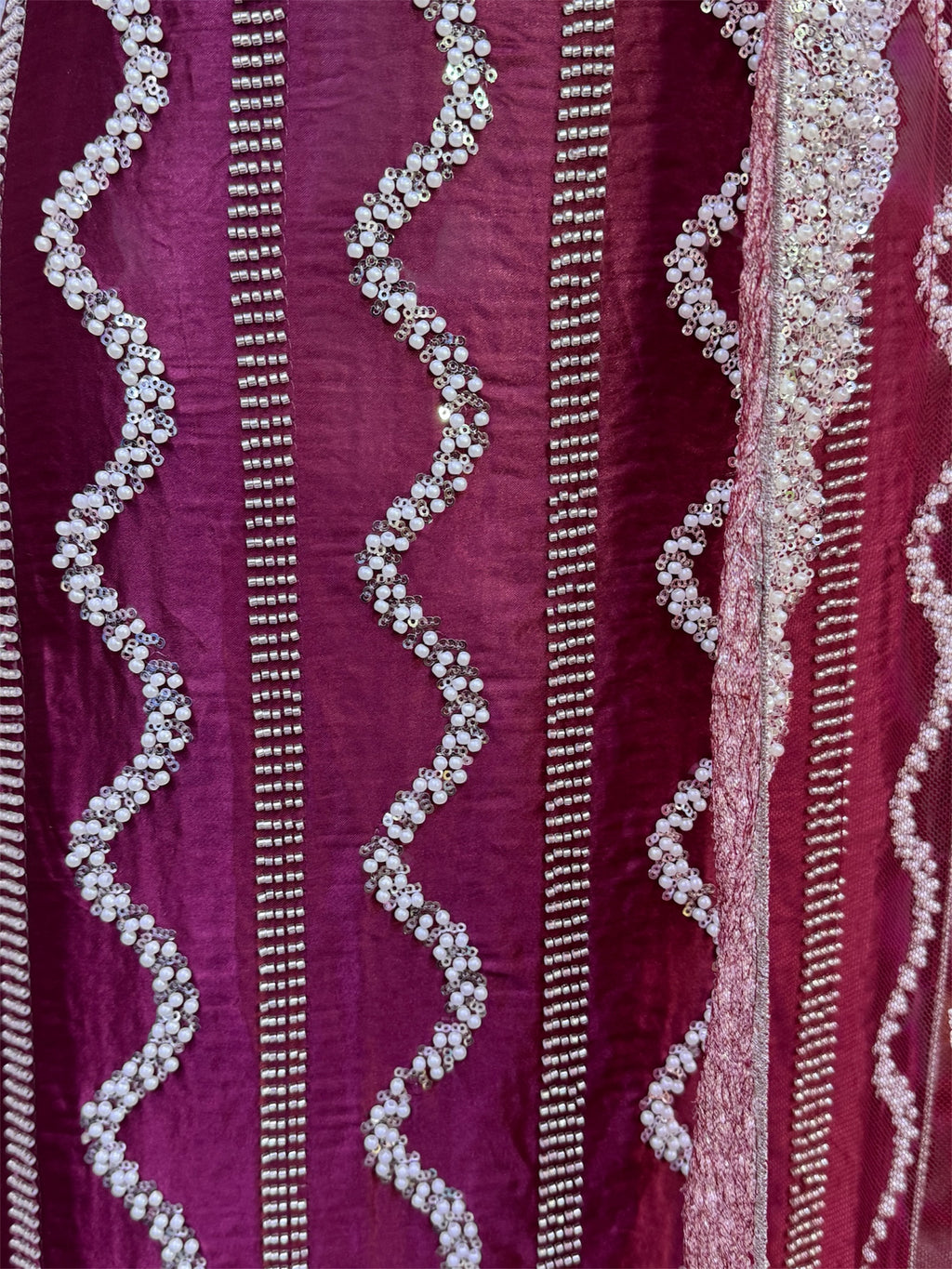 Zig Zag Silver Work Satin Silk 3PC Suit