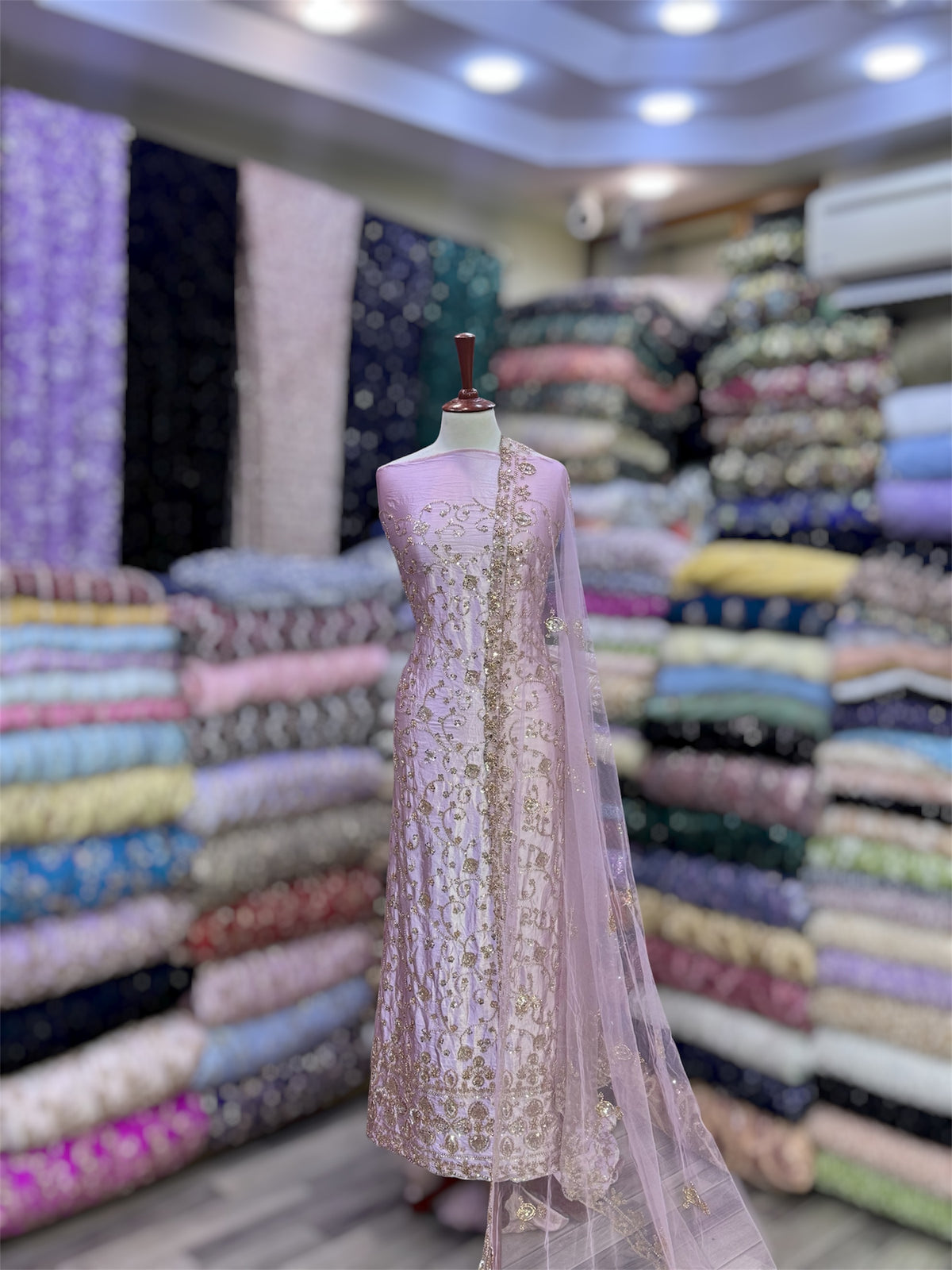 Heavy Border Satin Silk 3PC Suit