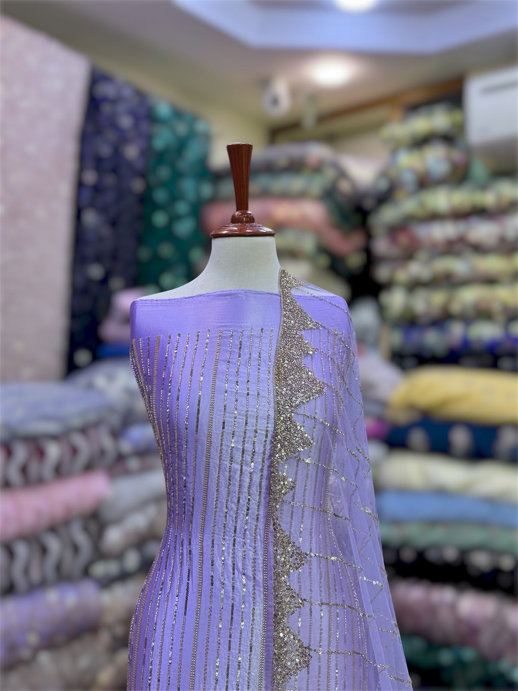 Silver Motif Design Satin Silk 3PC Suit